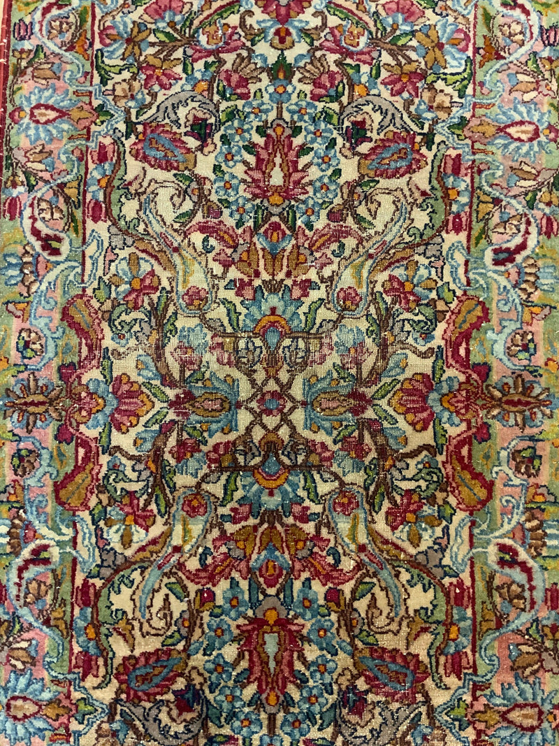 ANTIQUE 2ft. x 4ft. FLORAL LAVAR KERMAN - David Tiftickjian & Sons