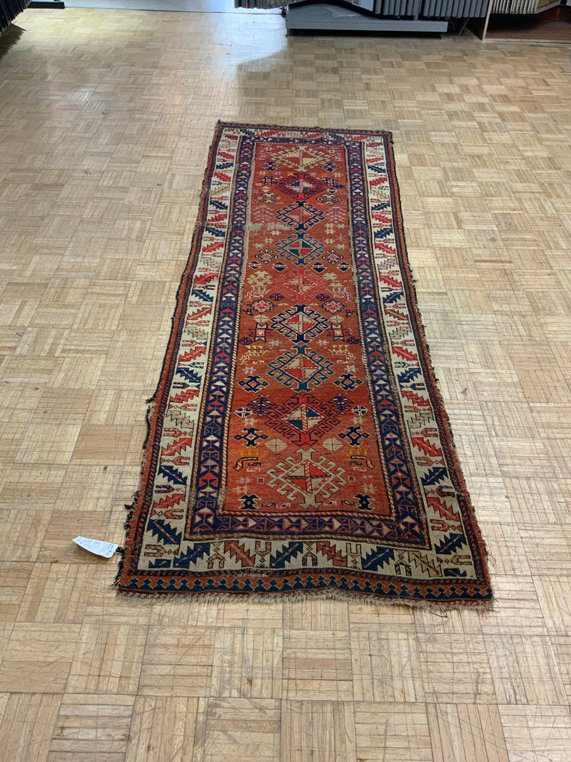 ANTIQUE 3ft. x 9ft. GEOMETRIC KAZAK - David Tiftickjian & Sons