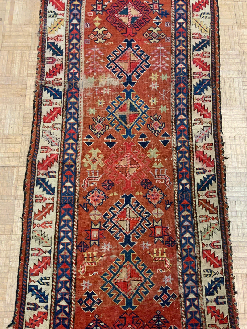 ANTIQUE 3ft. x 9ft. GEOMETRIC KAZAK - David Tiftickjian & Sons