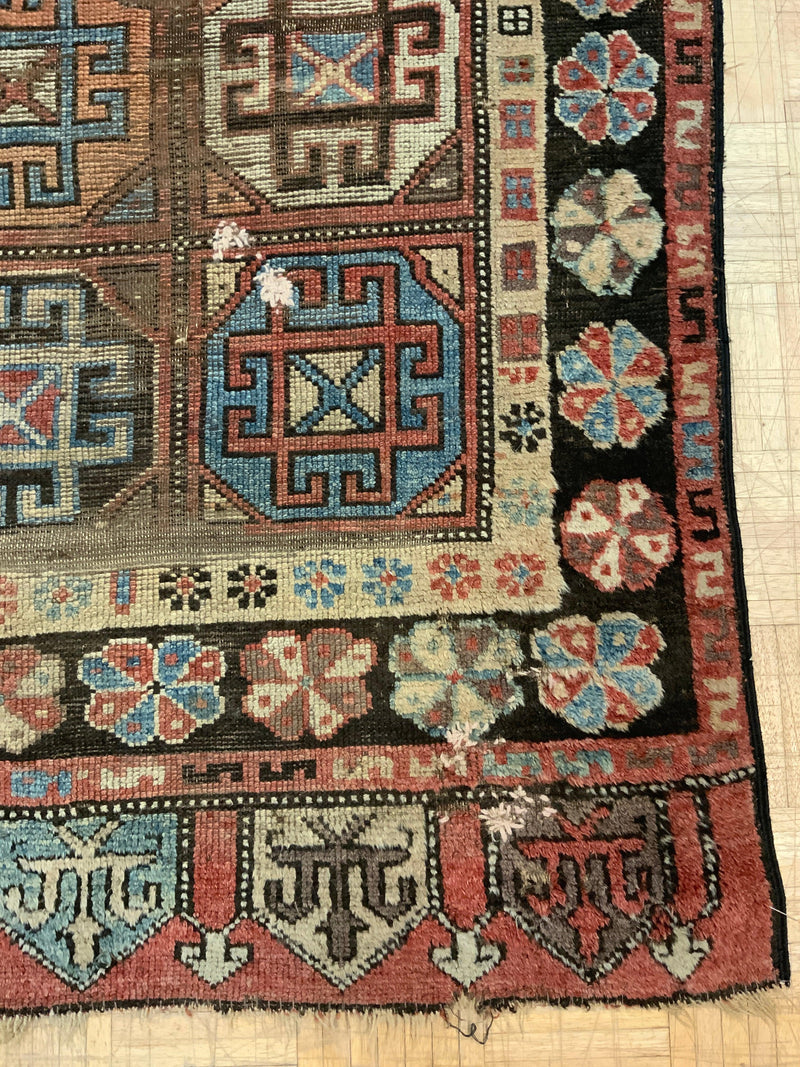 ANTIQUE 4ft. x 7ft. GEOMETRIC KAZAK - David Tiftickjian & Sons