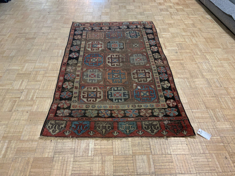 ANTIQUE 4ft. x 7ft. GEOMETRIC KAZAK - David Tiftickjian & Sons