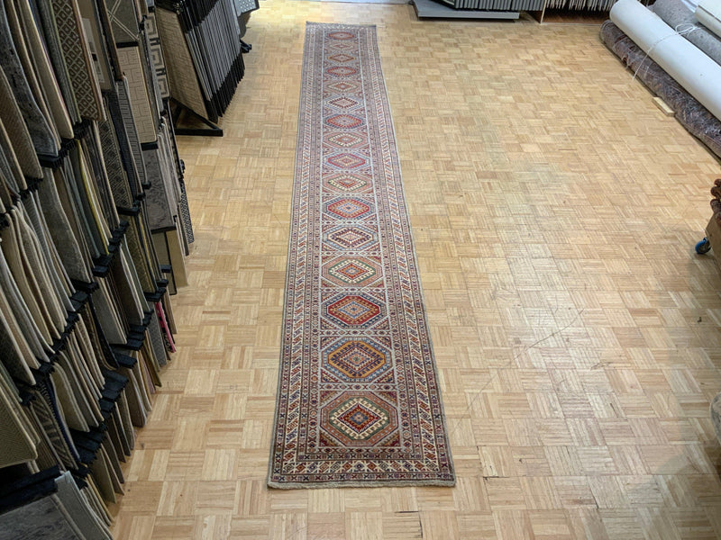 NEW 3ft. x 19ft. GEOMETRIC KAZAK - David Tiftickjian & Sons