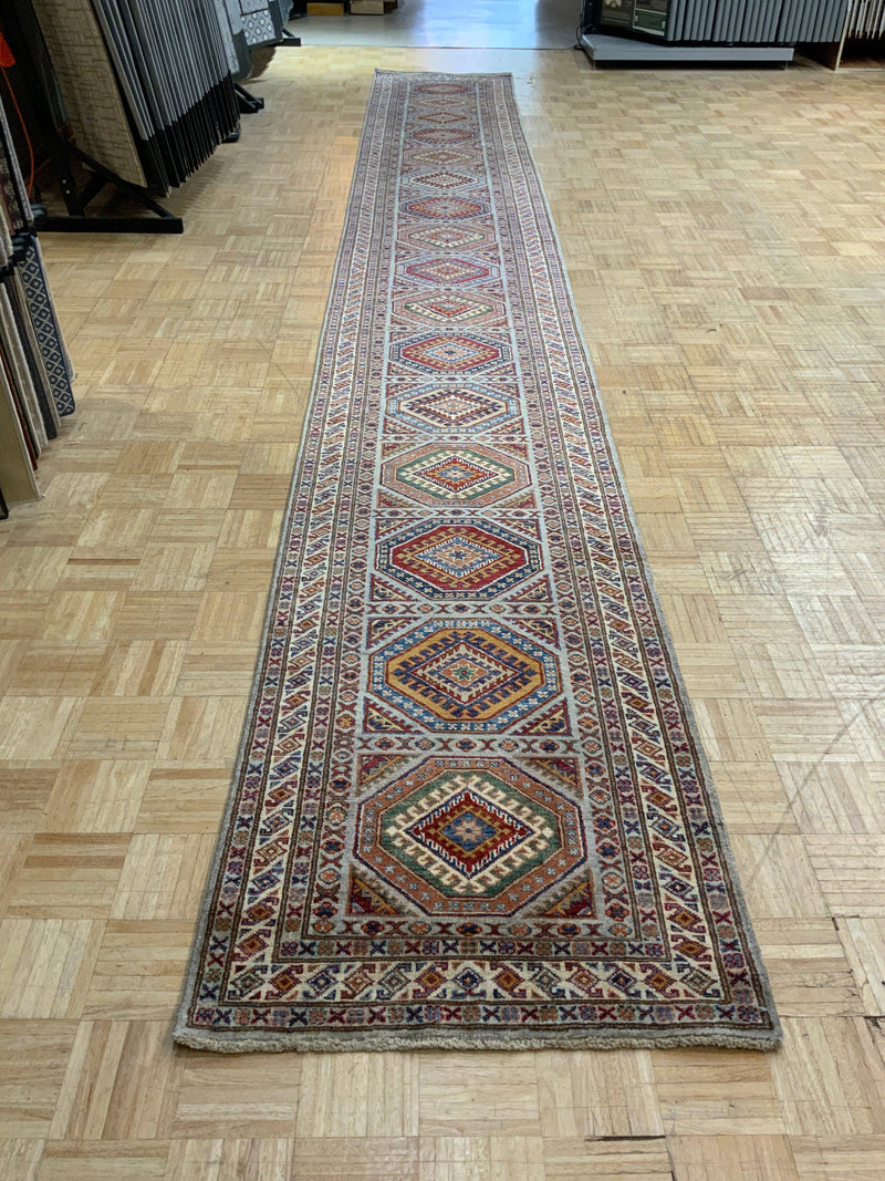 NEW 3ft. x 19ft. GEOMETRIC KAZAK - David Tiftickjian & Sons