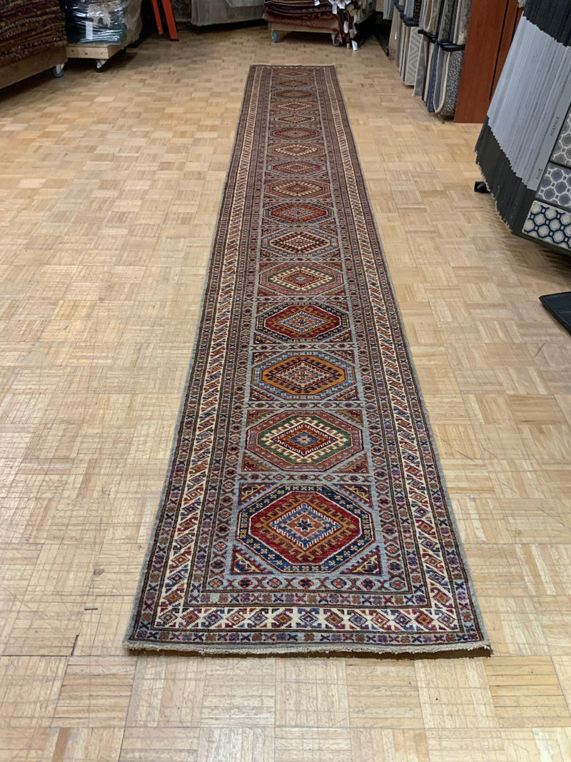 NEW 3ft. x 19ft. GEOMETRIC KAZAK - David Tiftickjian & Sons