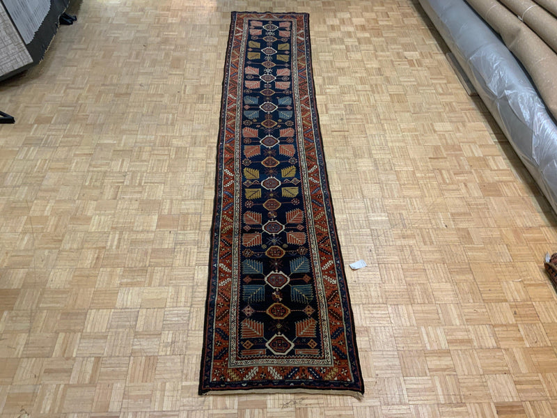 VINTAGE 3ft. x 15ft. GEOMETRIC KAZAK - David Tiftickjian & Sons