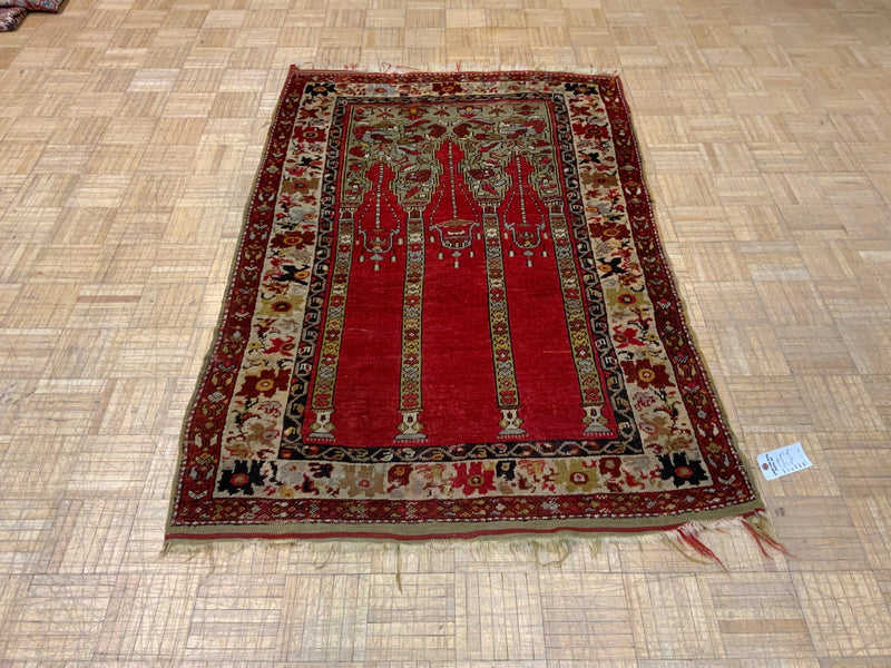 VINTAGE 4ft. x 6ft. TRANSITIONAL  PRAYER RUG - David Tiftickjian & Sons