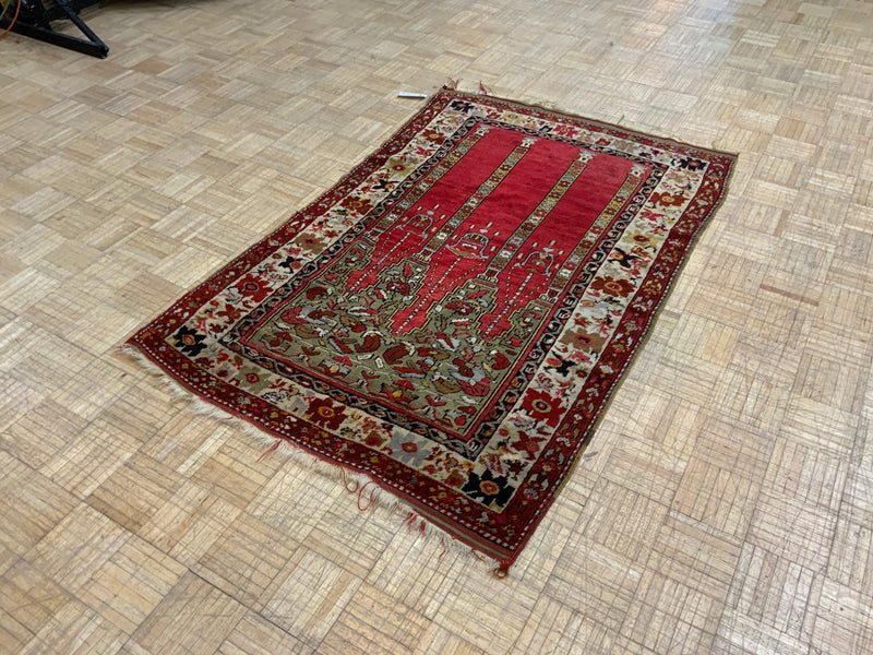 VINTAGE 4ft. x 6ft. TRANSITIONAL  PRAYER RUG - David Tiftickjian & Sons