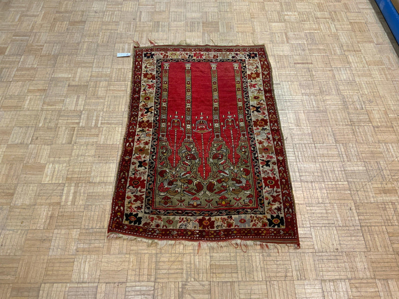 VINTAGE 4ft. x 6ft. TRANSITIONAL  PRAYER RUG - David Tiftickjian & Sons