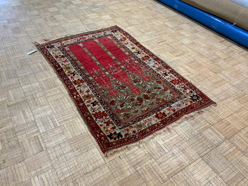 VINTAGE 4ft. x 6ft. TRANSITIONAL  PRAYER RUG - David Tiftickjian & Sons