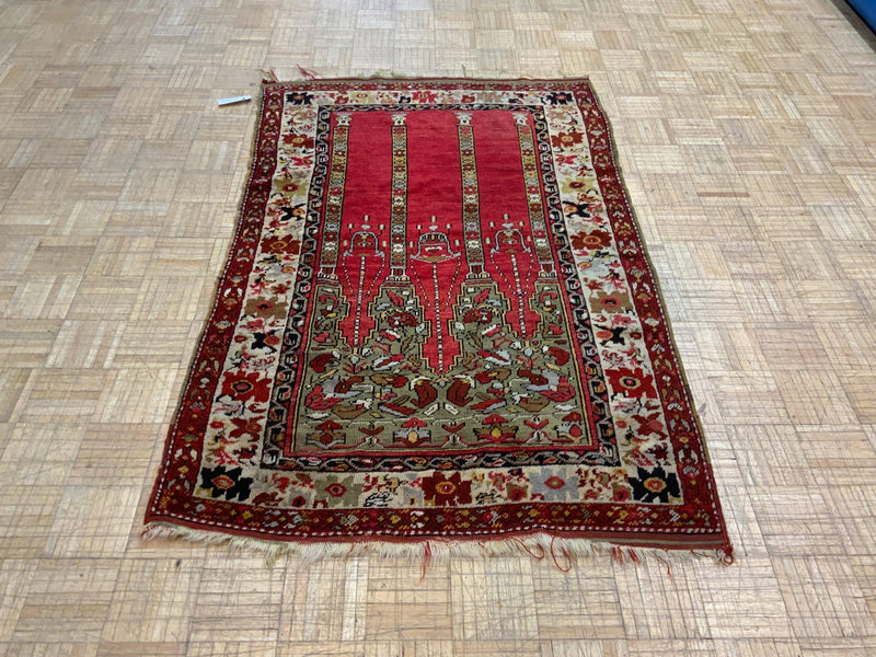 VINTAGE 4ft. x 6ft. TRANSITIONAL  PRAYER RUG - David Tiftickjian & Sons