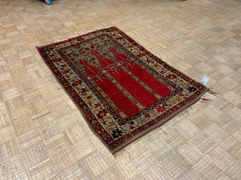 VINTAGE 4ft. x 6ft. TRANSITIONAL  PRAYER RUG - David Tiftickjian & Sons