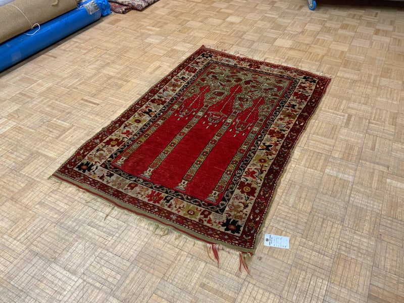 VINTAGE 4ft. x 6ft. TRANSITIONAL  PRAYER RUG - David Tiftickjian & Sons