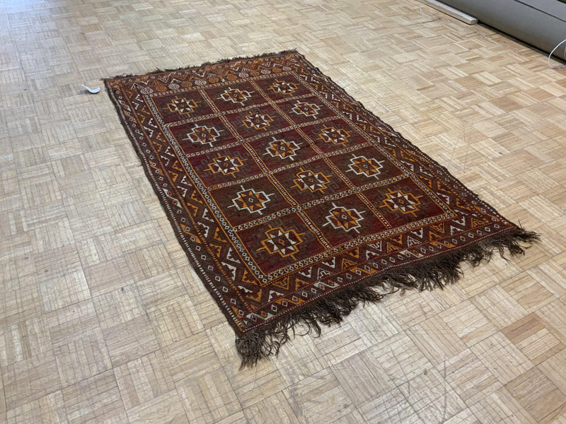 VINTAGE 4ft. x 7ft. GEOMETRIC SOUMAK - David Tiftickjian & Sons